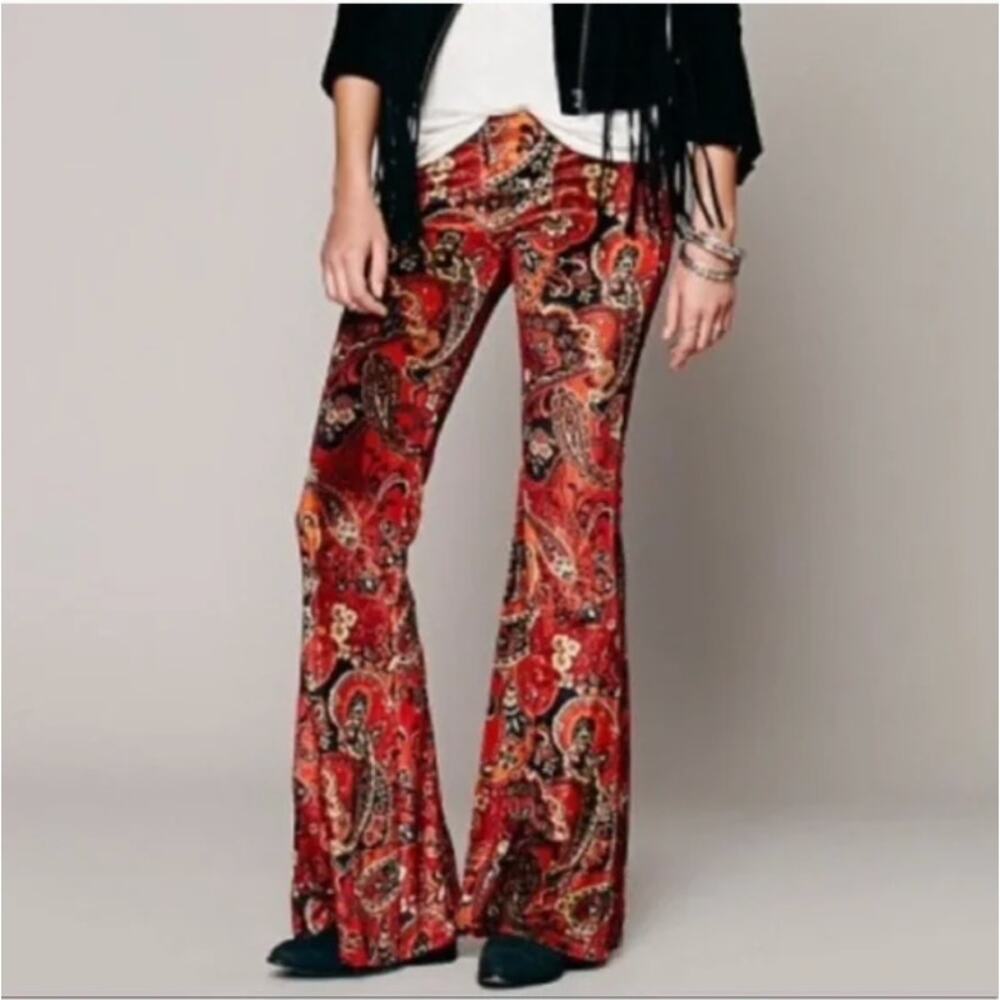 Free People Novella Royale Rare Janis Retro Boho Paisley Flares Pull On XS